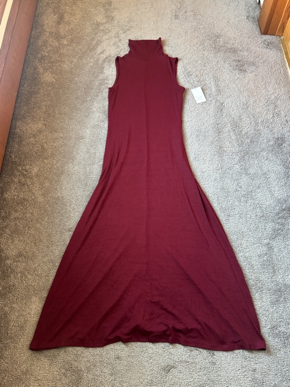 A New Day Burgundy Ribbed Knit Sleeveless Mock Neck Midi Dress SIZE S NWT
